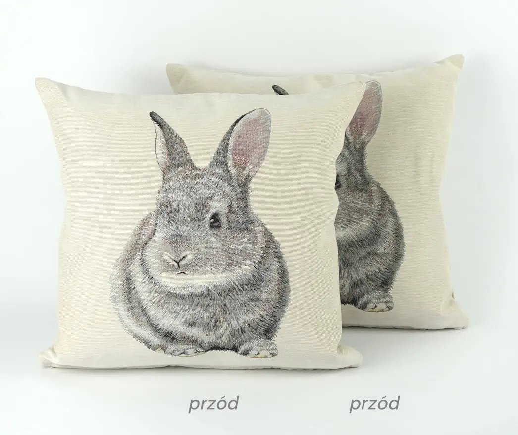 Poszewka gobelinowa dwustronna Króliczek przod-przod-podpis-kroliczek-dwustronna