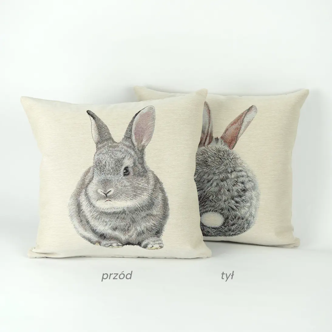 Poszewka gobelinowa dwustronna Króliczek przod-tyl-podpis-kroliczek-dwustronna