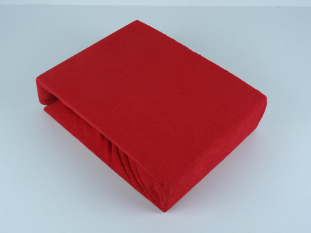 Prześcieradło frotte z gumką - czerwone, Prostokąt 120 x 200 cm