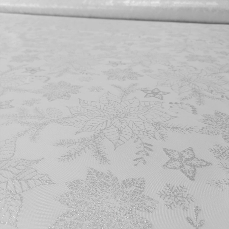 Tkanina obrusowa świąteczna "Poinsecja" srebrna