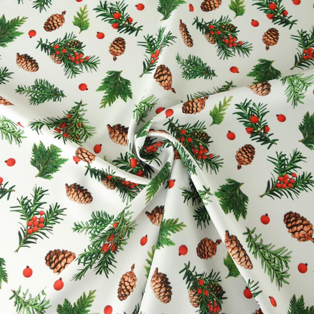 Tkanina obrusowa świąteczna drukowana gałązki SW24