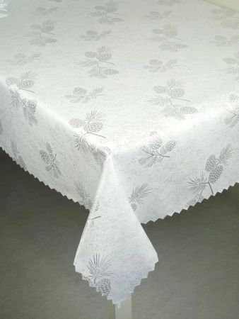 Obrus świąteczny "Srebrne szyszki" - ząbek