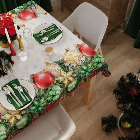 Obrus świąteczny na Boże Narodzenie Bombki choinkowe - ząbek