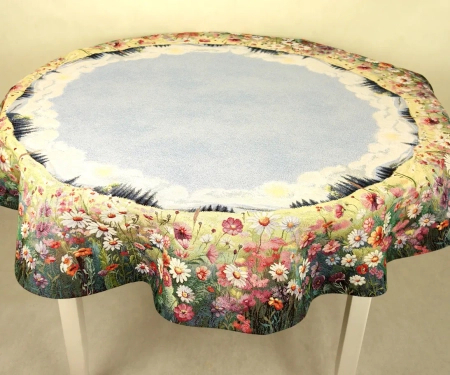 Obrus gobelinowy okrągły średnica 140 cm - Polne kwiaty