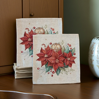 Serwetka gobelinowa świąteczna 18x18 cm - Gwiazda betlejemska z bombką