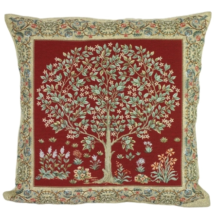 Poszewka gobelinowa dwustronna Drzewko szczęścia bordowe