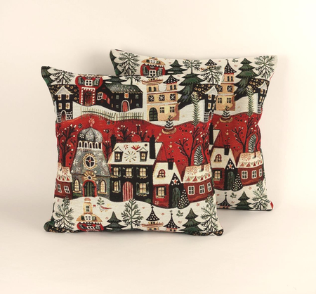 Poszewka gobelinowa  dwustronna Świąteczne Domki