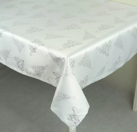 Obrus świąteczny Choinka 3401 srebrna - podszyty