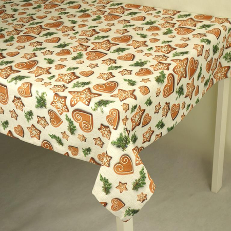 Świąteczny obrus "Pierniki" z lnem