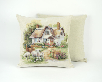 Poszewka gobelinowa wiosenna -  Domek na wsi