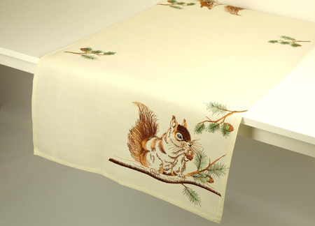 Bieżnik haftowany  60x120 cm - wiewiórka ekri