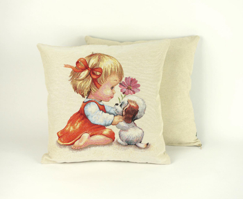 Poszewka gobelinowa Dziewczynka z pieskiem