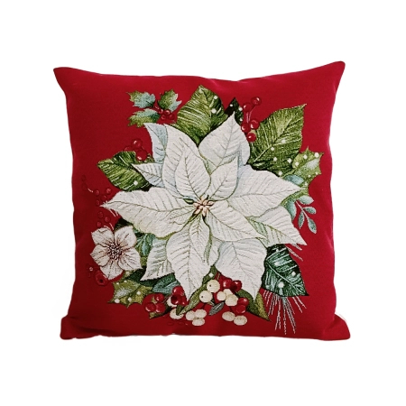 Poszewka gobelinowa świąteczna - Poinsecja biała