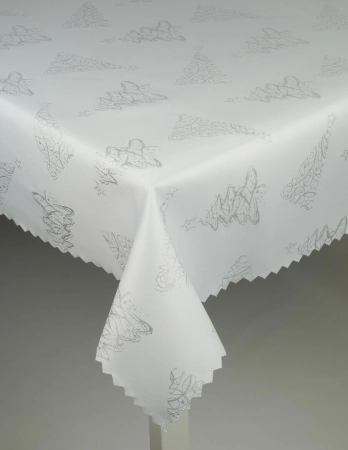 Obrus świąteczny "Choinka 3401 srebrny" - ząbek