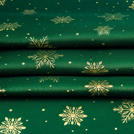 Tkanina obrusowa świąteczna "Płatek śniegu" zielono-złoty