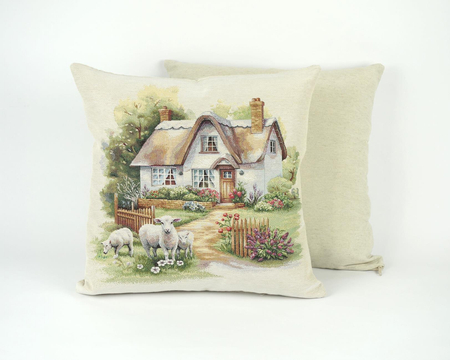 Poszewka gobelinowa wiosenna Domek na wsi - A