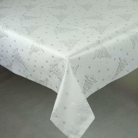 Obrus świąteczny Choinka 2176 srebrna - podszyty