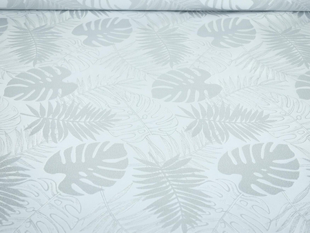 Tkanina obrusowa "Monstera" - srebrna
