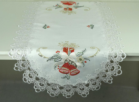 Bieżnik haftowany świąteczny z gipiurą  60x120 cm