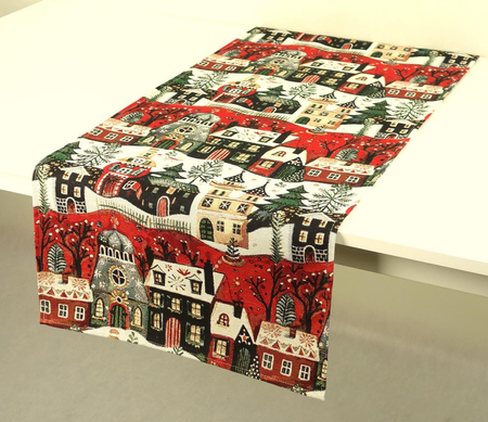 Bieżnik gobelinowy świąteczny 45x140 - świąteczne domki