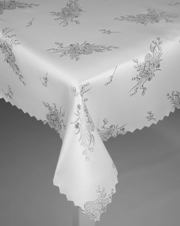 Wielkanocny obrus Pisanka W04 srebrny - ząbek