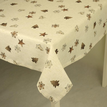 Świąteczny obrus "Drewniane ozdoby" z lnem