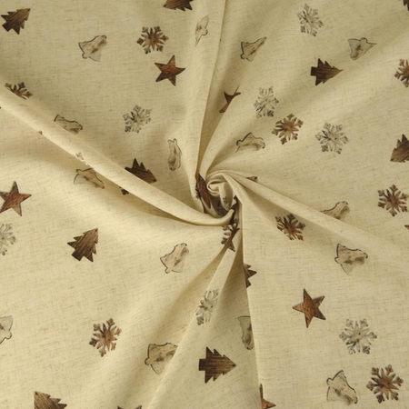 Tkanina obrusowa świąteczna z lnem - Drewniane ozdoby