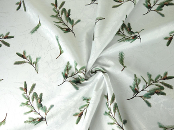 Tkanina obrusowa zimowa - sosna - srebrna