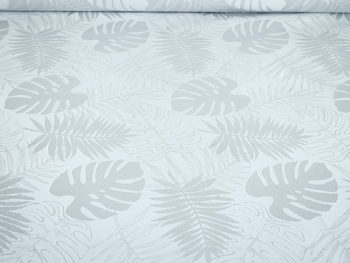 Tkanina obrusowa "Monstera" - srebrna