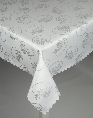 Wielkanocny obrus pisanka W02 srebrny - ząbek, Koło średnica 110 cm