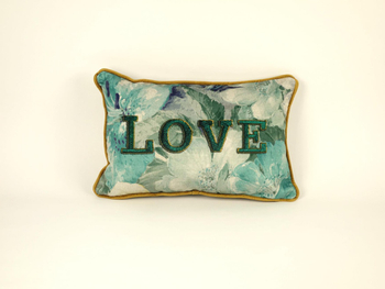 Poduszka welwetowa - Love - turkusowa