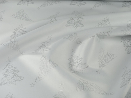 Tkanina obrusowa świąteczna "Choinka 3401" srebrna