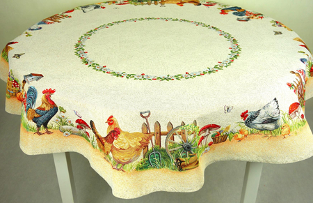Obrus gobelinowy wielkanocny okrągły  średnica 140 cm - Kurnik