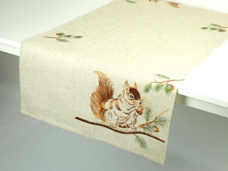 Bieżnik haftowany  60x120 cm - wiewiórka naturalny