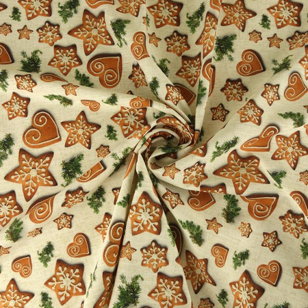 Tkanina obrusowa świąteczna z lnem - Pierniczki