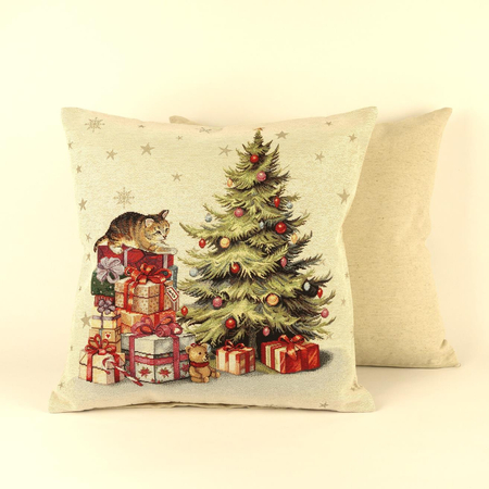 Poszewka gobelinowa świąteczna - Kot na prezentach