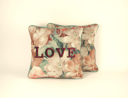 Poszewka welwetowa - Love - ciemnoróżowa